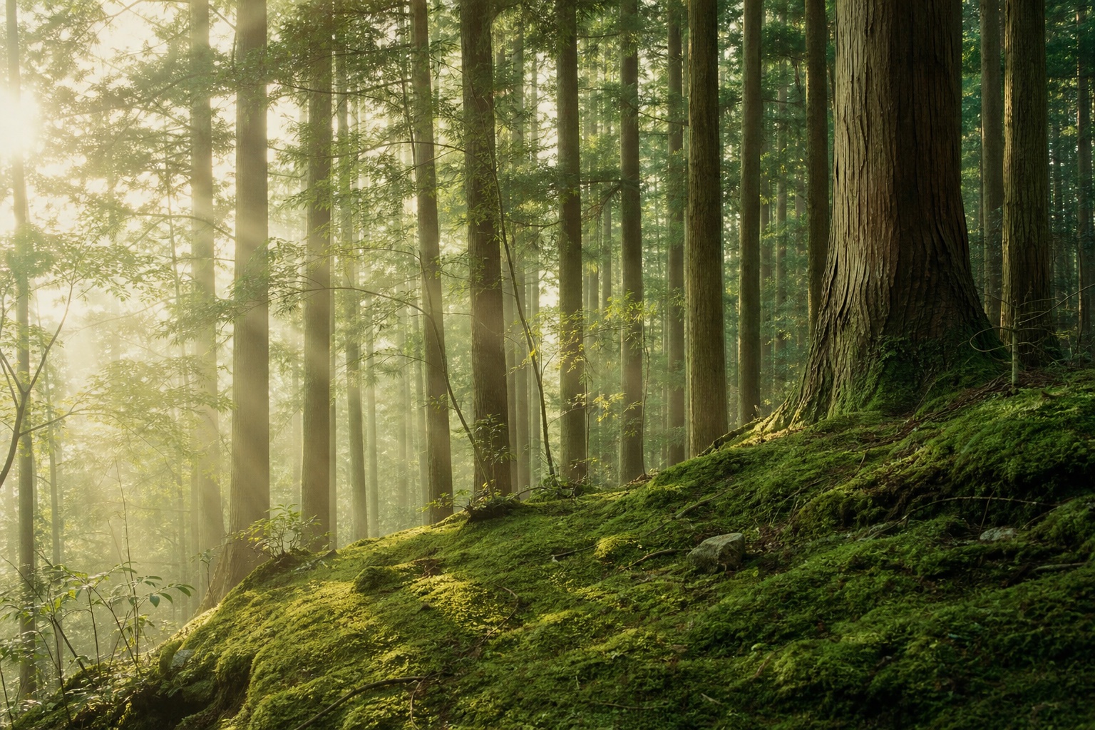森に差し込む光——実業の継承と再生を象徴する風景