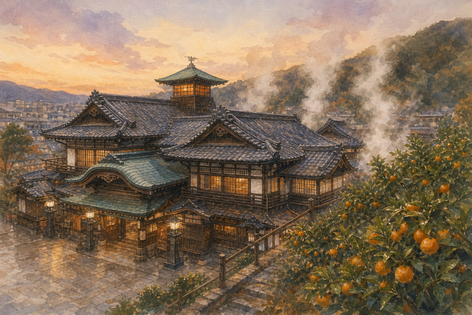 愛媛県を象徴する風景イラスト
