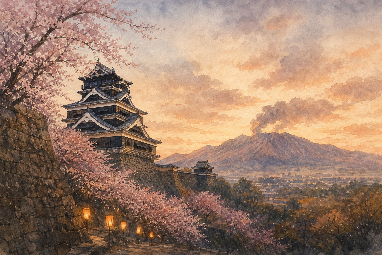 熊本県を象徴する風景イラスト