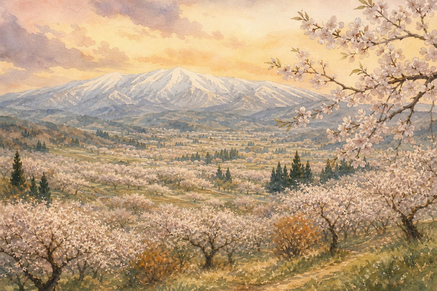 山形県を象徴する風景イラスト